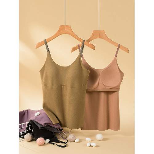 德絨保暖內衣女冬加絨加厚背心內搭秋衣無痕帶胸墊吊帶上衣打底衫 德絨保暖內衣女冬加絨加厚背心內搭秋衣無痕帶胸墊吊帶上衣打底衫