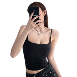 新款百搭帶胸墊純欲方領內搭吊帶背心女春秋蕾絲美背顯瘦外穿