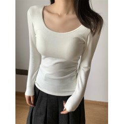 暖暖小火爐~版型超顯瘦！大U領帶胸墊加厚髮熱磨毛保暖內衣打底衣