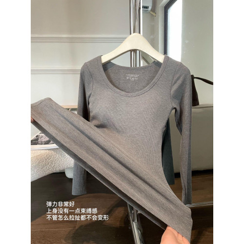 黛美茄8792女士抗菌羊絨蛋白打底上衣帶胸墊保暖內衣秋冬圓領內搭