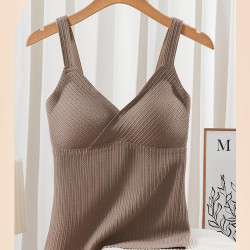 德絨加厚防寒保暖背心女帶胸墊一體式秋冬大碼顯瘦磨毛無痕打底衫