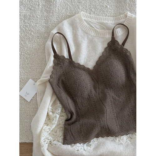 毛絨絨蕾絲法式內搭美背內衣女帶胸墊顯瘦吊帶背心可外穿保暖打底 毛絨絨蕾絲法式內搭美背內衣女帶胸墊顯瘦吊帶背心可外穿保暖打底