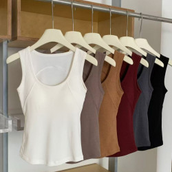 韓社修身內搭王磨毛髮熱內衣女秋冬舒適固定杯遮腐乳保暖背心上衣