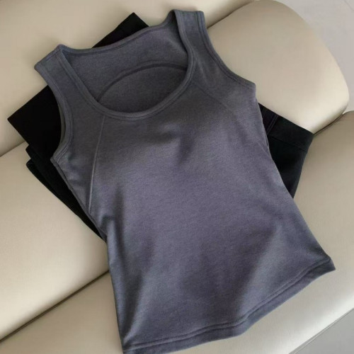 韓社修身內搭王磨毛髮熱內衣女秋冬舒適固定杯遮腐乳保暖背心上衣 韓社修身內搭王磨毛髮熱內衣女秋冬舒適固定杯遮腐乳保暖背心上衣