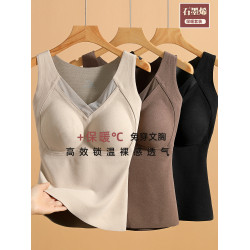 石墨烯保暖吊帶背心女2025冬內搭上衣加絨帶胸墊一體式打底套裝