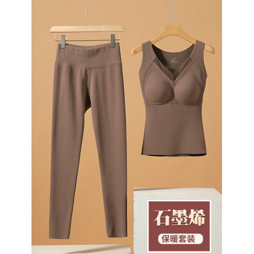 石墨烯保暖吊帶背心女2025冬內搭上衣加絨帶胸墊一體式打底套裝