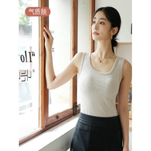 石墨烯保暖背心秋冬內搭羽絨貼片帶胸墊一體免穿文胸內衣女