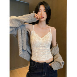 保暖背心內衣女帶胸墊2025新款秋冬季法式性感蕾絲內搭吊帶打底衫