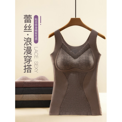 蕾絲髮熱保暖背心女帶胸墊2025年秋冬一體式內搭吊帶內衣收腹打底 蕾絲髮熱保暖背心女帶胸墊2025年秋冬一體式內搭吊帶內衣收腹打底