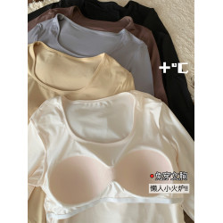 椰油糯米絨/自帶胸墊保暖衣方領無痕自髮熱免穿內衣薄款上衣冬