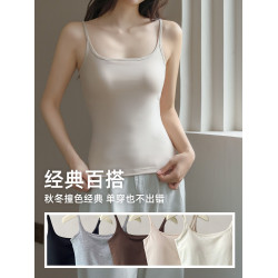 秋冬暖絨金棉免穿文胸保暖背心方領吊帶打底衫一體罩杯修身顯瘦