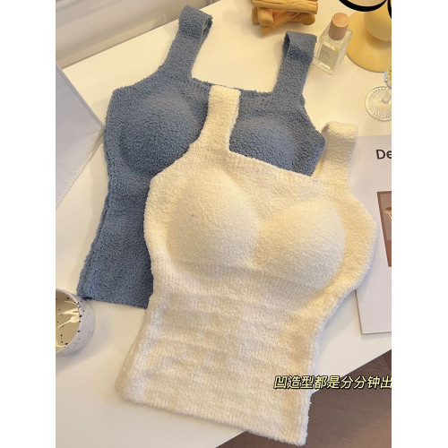 加絨吊帶背心帶胸墊羊羔絨毛絨保暖打底衫秋冬免穿文胸一體式內搭 加絨吊帶背心帶胸墊羊羔絨毛絨保暖打底衫秋冬免穿文胸一體式內搭
