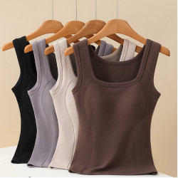 kongjia新款秋冬保暖背心女帶胸墊一體秋冬加絨加厚上衣打底內衣