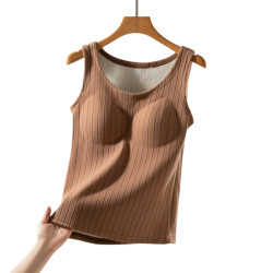 秋冬加絨帶胸墊文胸一體式保暖背心加厚內搭女打底衫無袖馬甲上衣