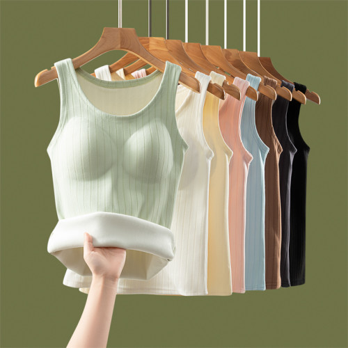 秋冬加絨帶胸墊文胸一體式保暖背心加厚內搭女打底衫無袖馬甲上衣 秋冬加絨帶胸墊文胸一體式保暖背心加厚內搭女打底衫無袖馬甲上衣