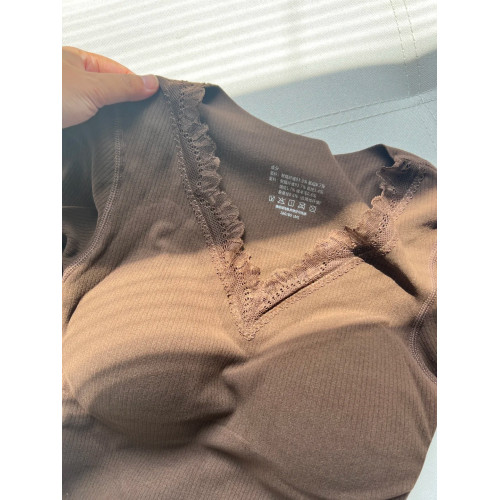 羊毛蠶絲蕾絲V領保暖內衣女帶胸墊打底秋衣秋褲加絨內搭套裝秋冬 羊毛蠶絲蕾絲V領保暖內衣女帶胸墊打底秋衣秋褲加絨內搭套裝秋冬