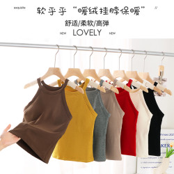 新款小圓領純棉背心女早秋冬貼身打底內衣帶胸墊免穿文胸吊帶掛脖