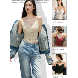 保暖吊帶背心女士2025新款蕾絲上衣可外穿帶胸墊甜辣內搭加絨打底