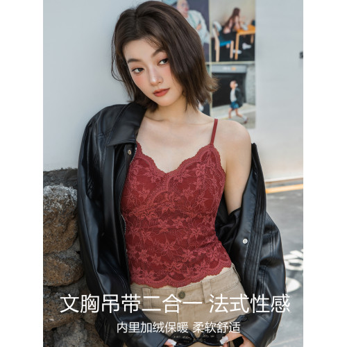 保暖吊帶背心女士2025新款蕾絲上衣可外穿帶胸墊甜辣內搭加絨打底 保暖吊帶背心女士2025新款蕾絲上衣可外穿帶胸墊甜辣內搭加絨打底