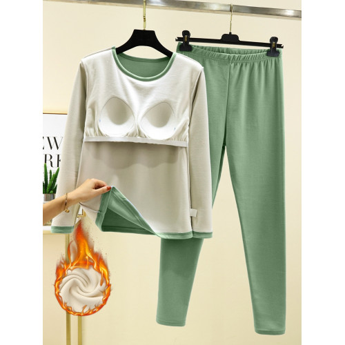 女秋冬德絨帶胸墊保暖睡衣套裝加絨加厚內搭打底衫秋衣秋褲兩件套 女秋冬德絨帶胸墊保暖睡衣套裝加絨加厚內搭打底衫秋衣秋褲兩件套