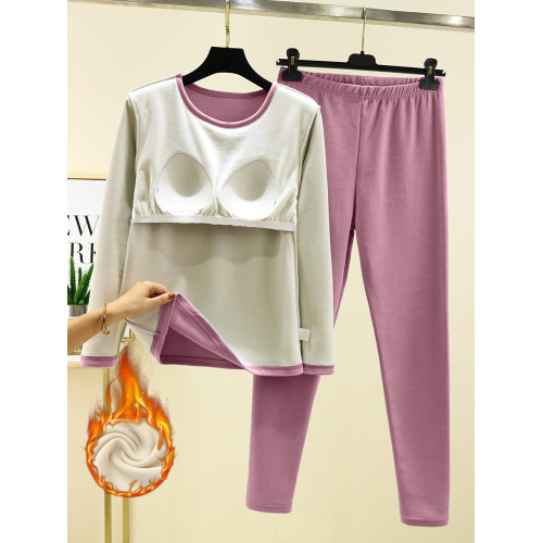 女秋冬德絨帶胸墊保暖睡衣套裝加絨加厚內搭打底衫秋衣秋褲兩件套 女秋冬德絨帶胸墊保暖睡衣套裝加絨加厚內搭打底衫秋衣秋褲兩件套