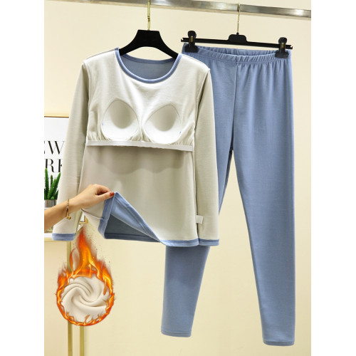 女秋冬德絨帶胸墊保暖睡衣套裝加絨加厚內搭打底衫秋衣秋褲兩件套 女秋冬德絨帶胸墊保暖睡衣套裝加絨加厚內搭打底衫秋衣秋褲兩件套