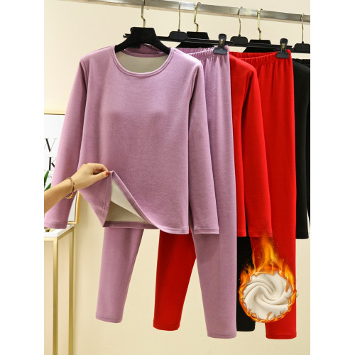 女秋冬德絨帶胸墊保暖睡衣套裝加絨加厚內搭打底衫秋衣秋褲兩件套 女秋冬德絨帶胸墊保暖睡衣套裝加絨加厚內搭打底衫秋衣秋褲兩件套