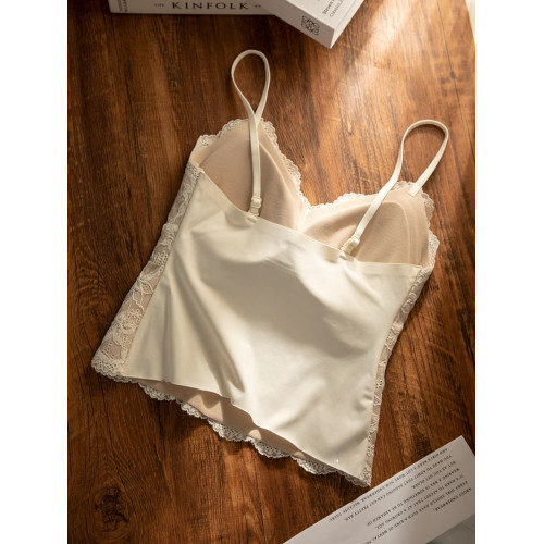 法式蕾絲磨毛保暖背心女2025新款帶胸墊內搭外穿一體吊帶打底上衣