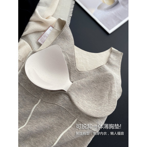 秋冬保暖背心蠶絲羊絨親膚磨毛無痕打底V領內衣4033帶胸墊舒適女