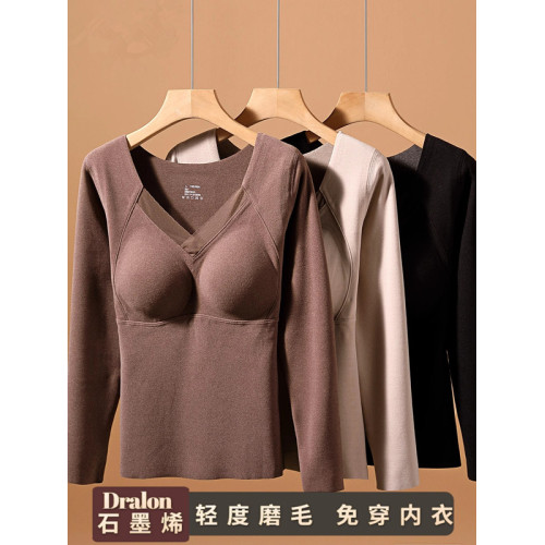 石墨烯保暖內衣女長袖帶胸墊固定杯加絨加厚2025冬季鎖溫髮熱上衣 石墨烯保暖內衣女長袖帶胸墊固定杯加絨加厚2025冬季鎖溫髮熱上衣