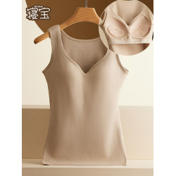 帶胸墊保暖背心女秋冬季德絨陽離子軟糯文胸內衣打底加絨內搭秋衣