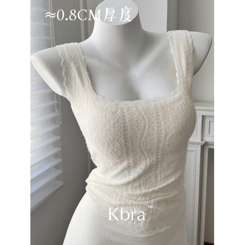 Kbra法式蕾絲保暖吊帶背心女帶胸墊一體式冬季加薄絨內搭上衣打底 Kbra法式蕾絲保暖吊帶背心女帶胸墊一體式冬季加薄絨內搭上衣打底