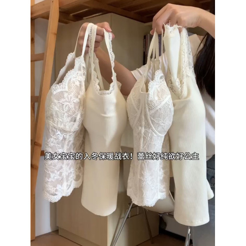 2025秋冬季蕾絲吊帶背心女帶胸墊甜辣修身內搭保暖打底上衣可外穿