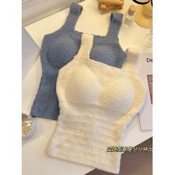 帶胸墊加絨吊帶背心羊羔絨毛絨保暖打底衫秋冬免穿文胸一體式內搭