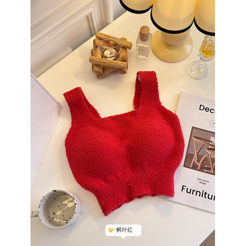 帶胸墊加絨吊帶背心羊羔絨毛絨保暖打底衫秋冬免穿文胸一體式內搭 帶胸墊加絨吊帶背心羊羔絨毛絨保暖打底衫秋冬免穿文胸一體式內搭