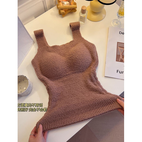 帶胸墊加絨吊帶背心羊羔絨毛絨保暖打底衫秋冬免穿文胸一體式內搭 帶胸墊加絨吊帶背心羊羔絨毛絨保暖打底衫秋冬免穿文胸一體式內搭