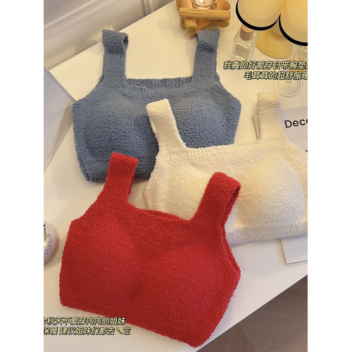 帶胸墊加絨吊帶背心羊羔絨毛絨保暖打底衫秋冬免穿文胸一體式內搭 帶胸墊加絨吊帶背心羊羔絨毛絨保暖打底衫秋冬免穿文胸一體式內搭