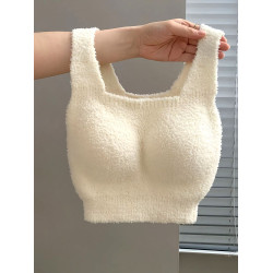 帶胸墊毛絨保暖背心秋冬免穿文胸加絨羊羔絨打底衫一體式內搭上衣