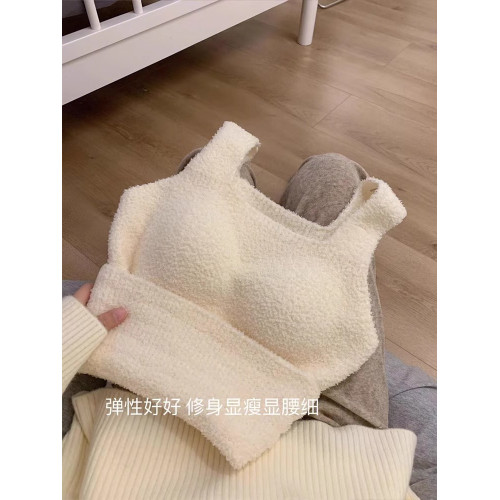 帶胸墊毛絨保暖背心秋冬免穿文胸加絨羊羔絨打底衫一體式內搭上衣 帶胸墊毛絨保暖背心秋冬免穿文胸加絨羊羔絨打底衫一體式內搭上衣