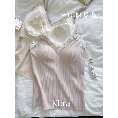 Kbra秋冬磨毛保暖蕾絲深V吊帶背心女帶胸墊聚攏內搭外穿打底上衣 Kbra秋冬磨毛保暖蕾絲深V吊帶背心女帶胸墊聚攏內搭外穿打底上衣