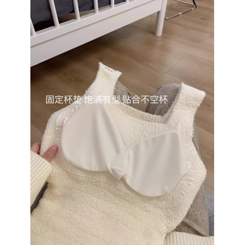 帶胸墊毛絨保暖背心秋冬免穿文胸加絨羊羔絨打底衫一體式內搭上衣 帶胸墊毛絨保暖背心秋冬免穿文胸加絨羊羔絨打底衫一體式內搭上衣