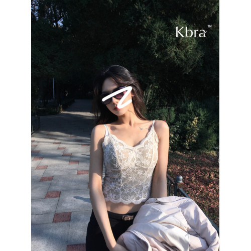 Kbra法式蕾絲磨毛加薄絨吊帶背心女冬保暖帶胸墊內搭一體打底上衣