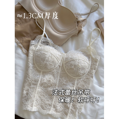 Kbra秋冬加絨蕾絲魚骨吊帶背心女2025新款保暖帶胸墊內搭外穿打底 Kbra秋冬加絨蕾絲魚骨吊帶背心女2025新款保暖帶胸墊內搭外穿打底