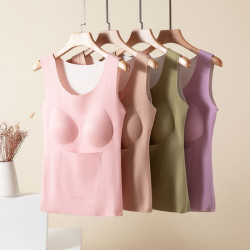 德絨保暖護腰護肚背心女秋冬帶胸墊加絨加厚內衣內搭前後雙兜打底