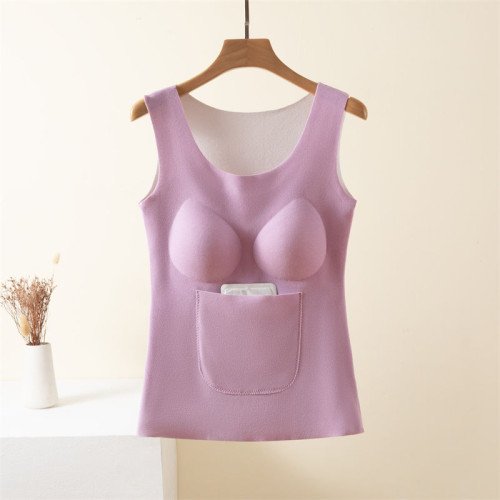 德絨保暖護腰護肚背心女秋冬帶胸墊加絨加厚內衣內搭前後雙兜打底 德絨保暖護腰護肚背心女秋冬帶胸墊加絨加厚內衣內搭前後雙兜打底