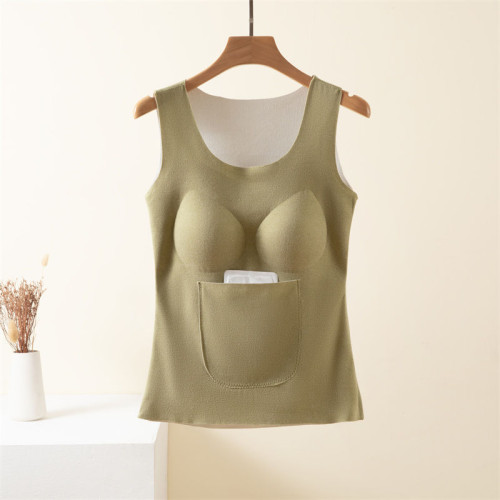 德絨保暖護腰護肚背心女秋冬帶胸墊加絨加厚內衣內搭前後雙兜打底 德絨保暖護腰護肚背心女秋冬帶胸墊加絨加厚內衣內搭前後雙兜打底