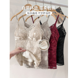 冬季加絨加厚保暖背心女吊帶帶胸墊一體打底修身2025新款德絨內衣