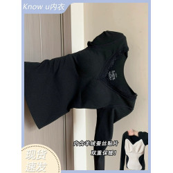 帶胸墊羊絨蠶絲保暖內衣套裝女秋冬髮熱秋衣秋褲蕾絲V領內搭打底