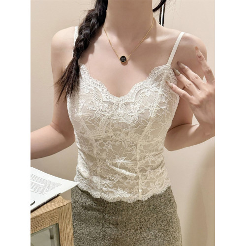 保暖背心內衣女帶胸墊2025新款秋冬季法式性感蕾絲內搭吊帶打底衫