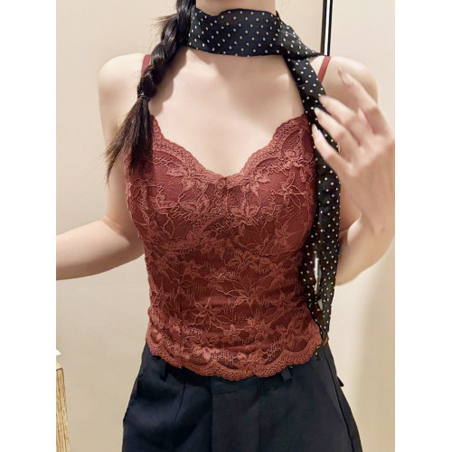 保暖背心內衣女帶胸墊2025新款秋冬季法式性感蕾絲內搭吊帶打底衫